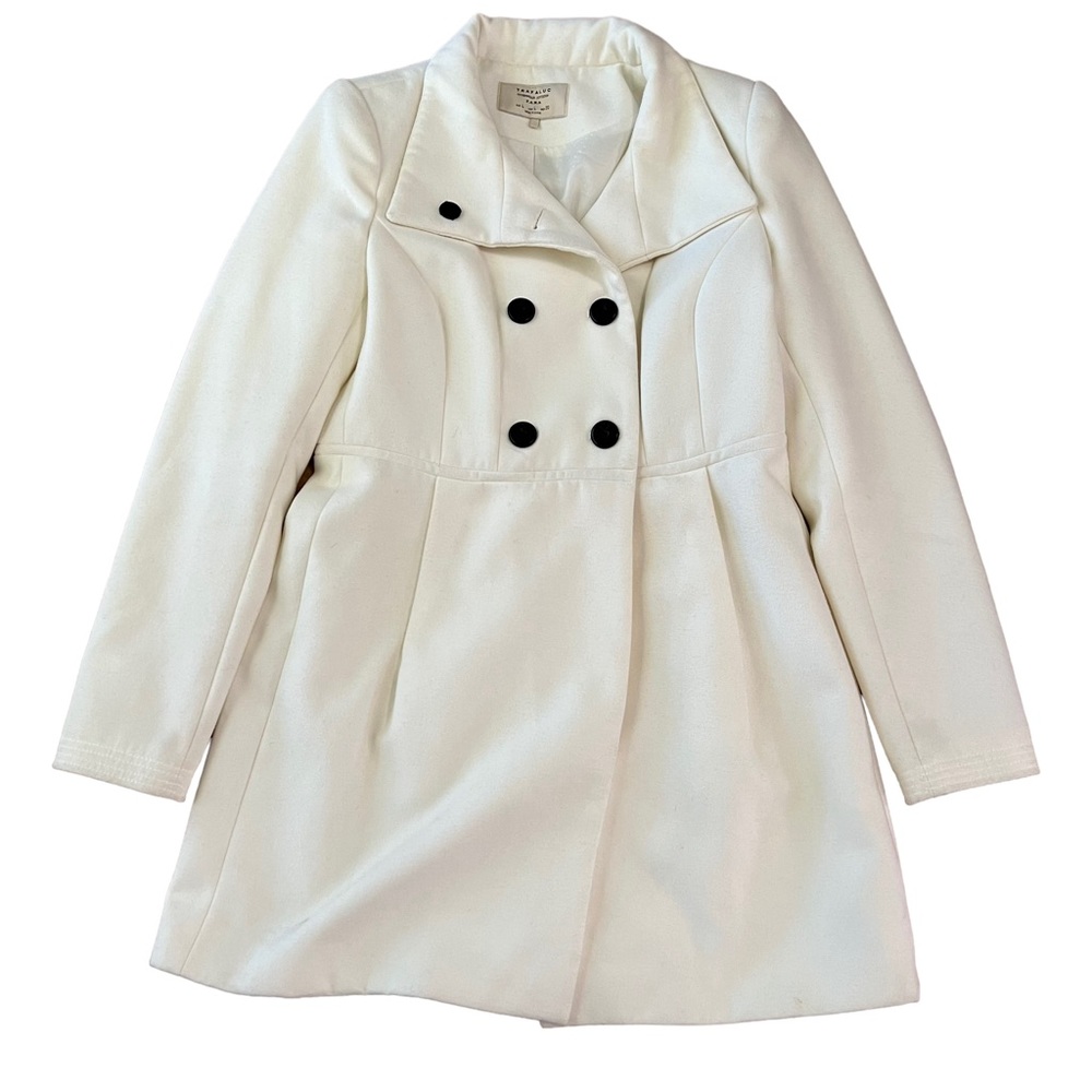 Zara Cream Double-Breasted Pea Coat with Black Buttons